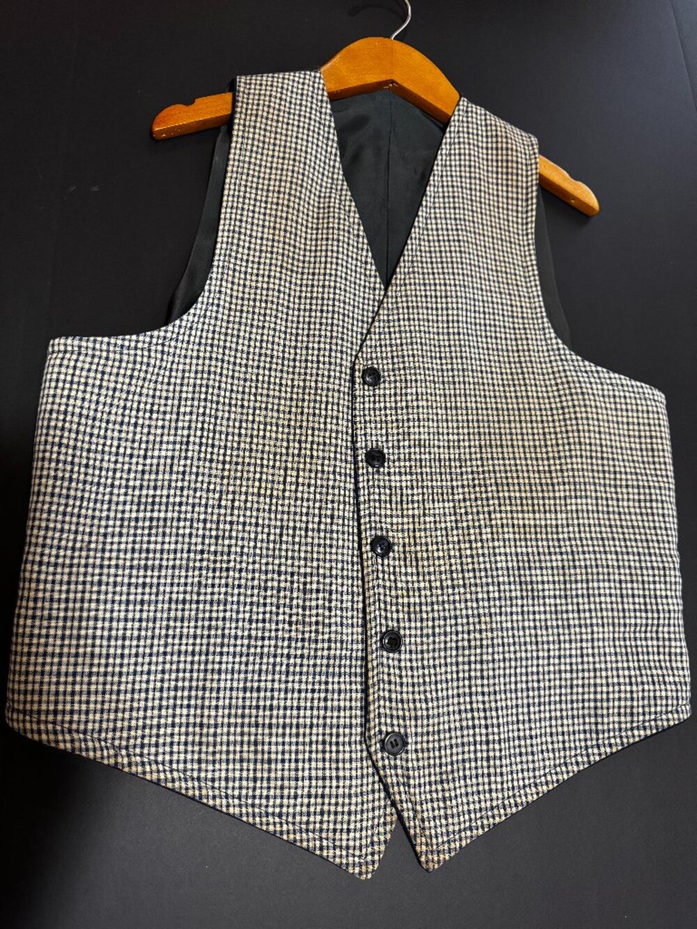 Vintage Mens Reversible Plaid Vest Waistcoat Navy Check Formal Dress 5 Button